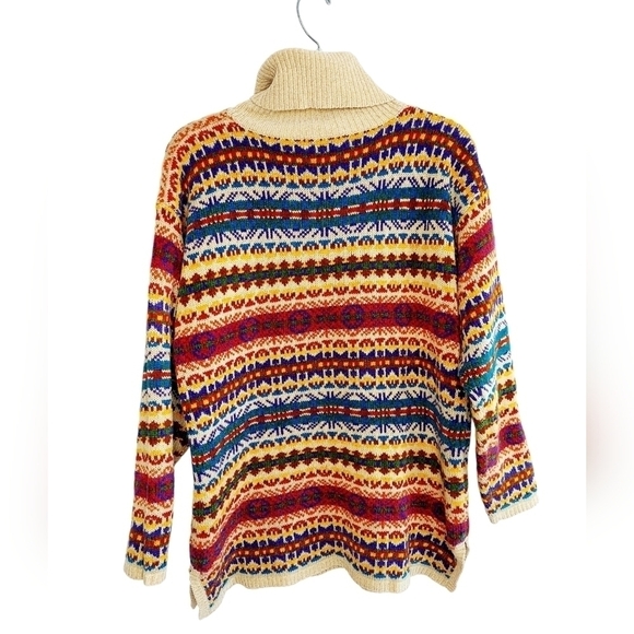 Vintage Sweater Tunic Turtleneck Medium 1990s Aztec Design Made In Hong Kong Y2K - Picture 2 of 10